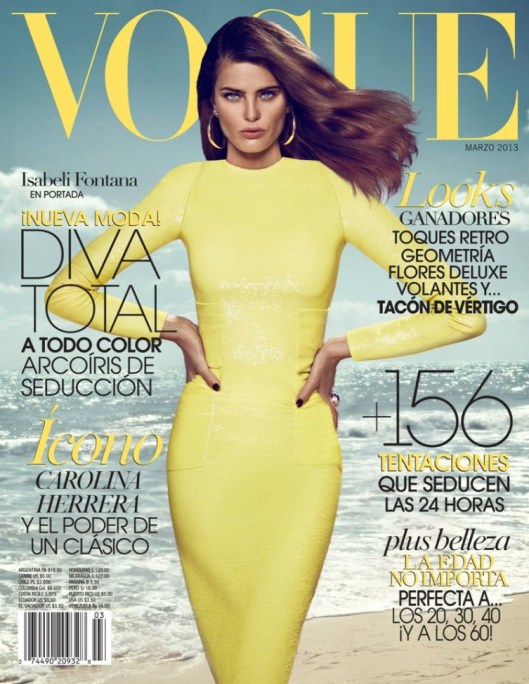 Isabeli Fontana is a golden girl for Vogue Latin America's March 2013 Cover Shoot by Koray Birand